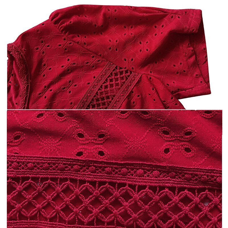 Lace Blouses Casual Hollow Out O Neck Women Shirt - Busy Bee Bazaar