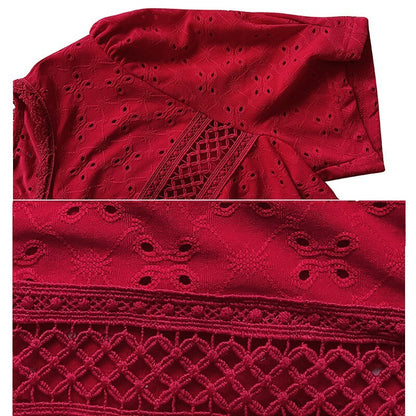 Lace Blouses Casual Hollow Out O Neck Women Shirt - Busy Bee Bazaar