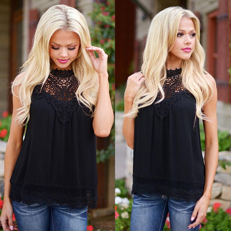 Lace Women Blouse Vintage Sleeveless White Crochet Casual Shirts Tops - Busy Bee Bazaar