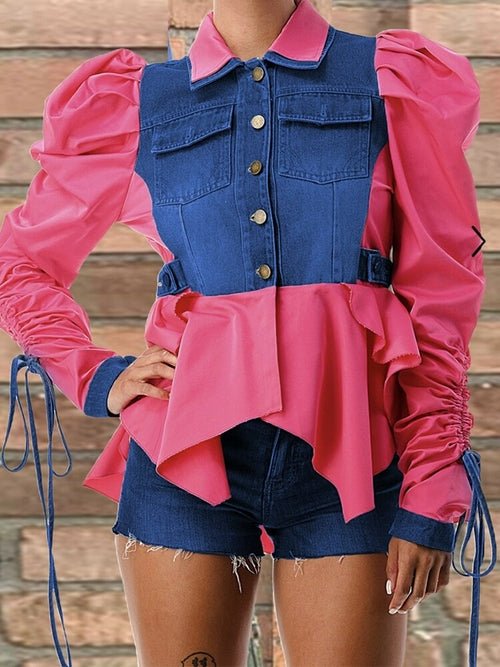 Long Sleeve Denim Patchwork Chic Jacket Tops - Busy Bee Bazaar