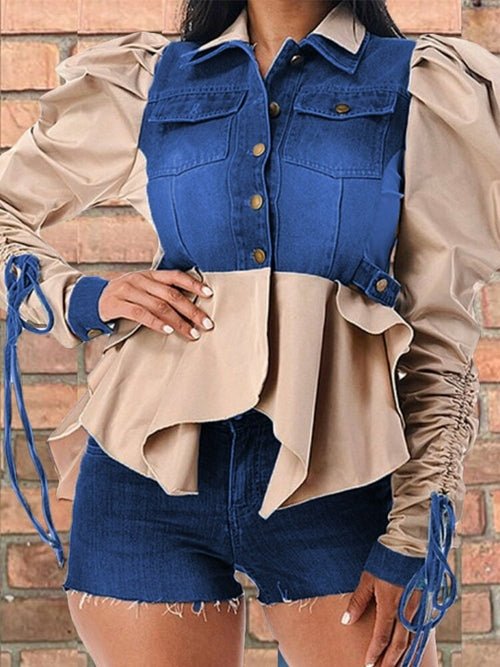 Long Sleeve Denim Patchwork Chic Jacket Tops - Busy Bee Bazaar