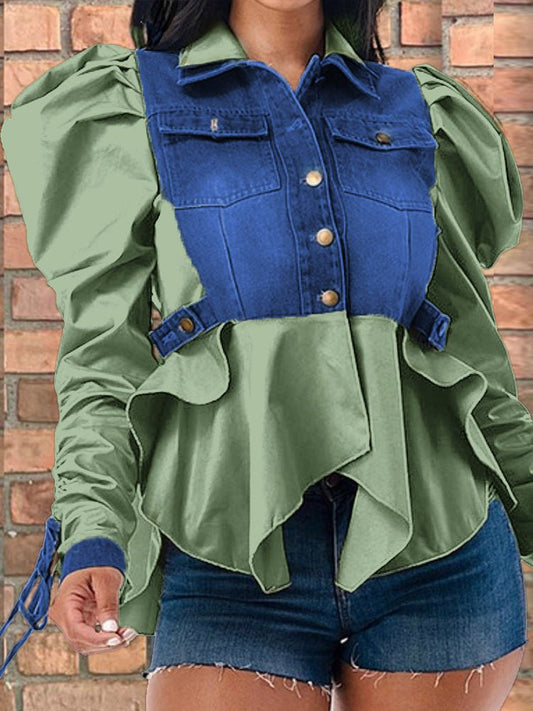 Long Sleeve Denim Patchwork Chic Jacket Tops - Busy Bee Bazaar