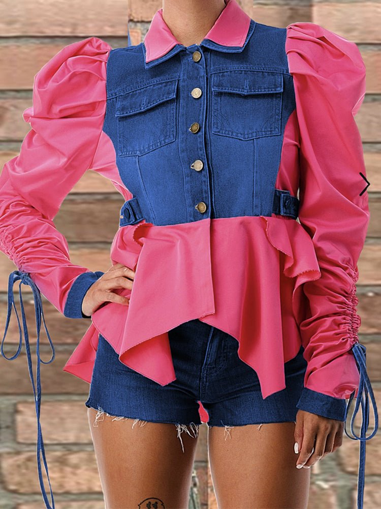 Long Sleeve Denim Patchwork Chic Jacket Tops - Busy Bee Bazaar