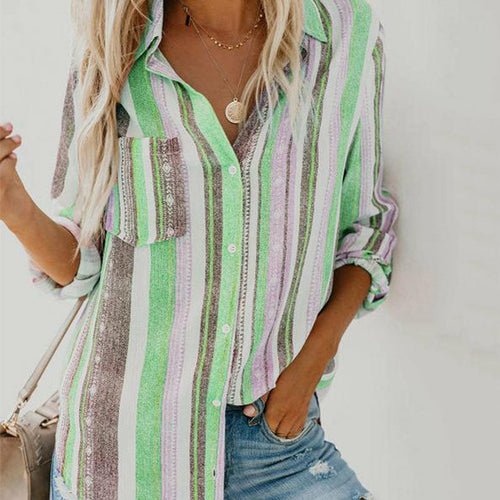 Long Sleeve Stripe Print Vintage Blouse - Busy Bee Bazaar