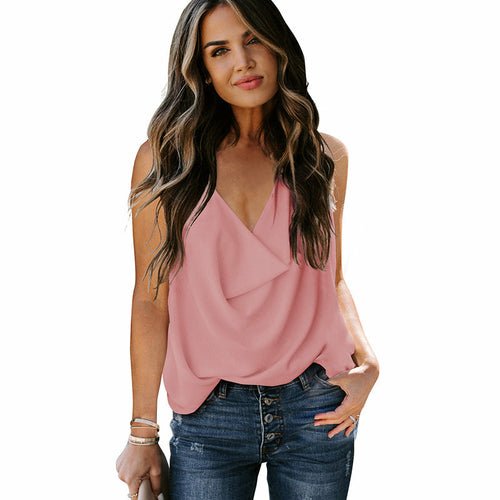 Loose V-neck Chiffon Tank Top - Busy Bee Bazaar