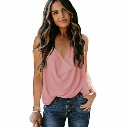 Loose V-neck Chiffon Tank Top - Busy Bee Bazaar
