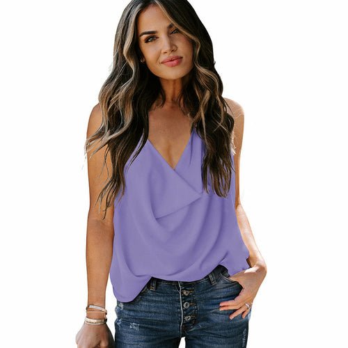 Loose V-neck Chiffon Tank Top - Busy Bee Bazaar
