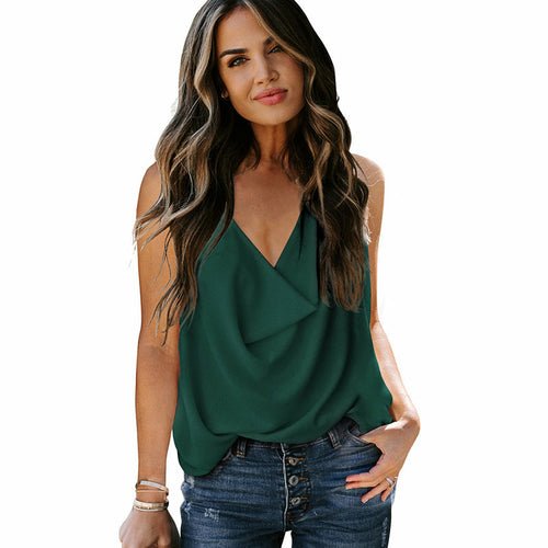 Loose V-neck Chiffon Tank Top - Busy Bee Bazaar
