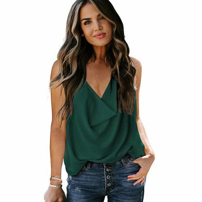 Loose V-neck Chiffon Tank Top - Busy Bee Bazaar