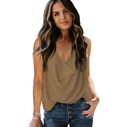 Loose V-neck Chiffon Tank Top - Busy Bee Bazaar