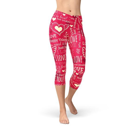 Love Hearts Red Capri Leggings - Busy Bee Bazaar