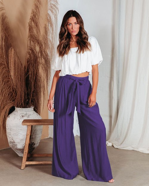 Plus-size Solid Color Lace-up Wide-leg Pants - Busy Bee Bazaar