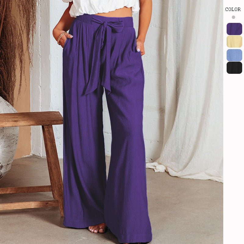 Plus-size Solid Color Lace-up Wide-leg Pants - Busy Bee Bazaar