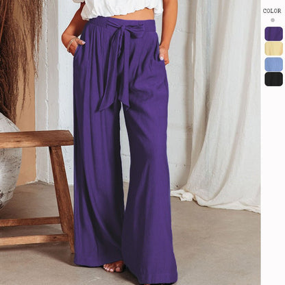 Plus-size Solid Color Lace-up Wide-leg Pants - Busy Bee Bazaar