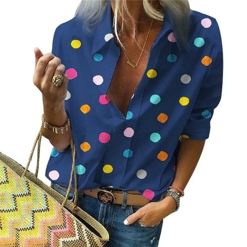 Polka Dot Blouse Women Turn Down Collar Long Sleeve Shirts - Busy Bee Bazaar