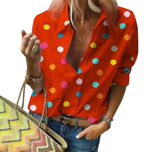 Polka Dot Blouse Women Turn Down Collar Long Sleeve Shirts - Busy Bee Bazaar