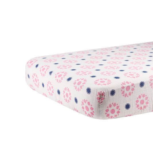 Primrose Indigo Cotton Muslin Crib Sheet - Busy Bee Bazaar