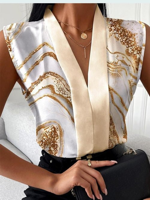 Print Tops V-neck Sleeveless Casual Shirt - Busy Bee Bazaar