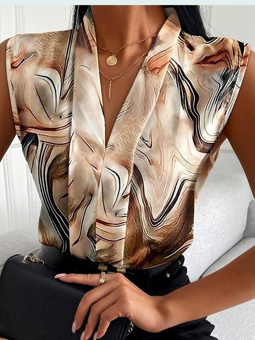 Print Tops V-neck Sleeveless Casual Shirt - Busy Bee Bazaar