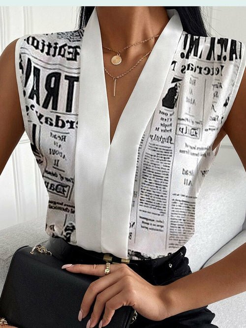 Print Tops V-neck Sleeveless Casual Shirt - Busy Bee Bazaar