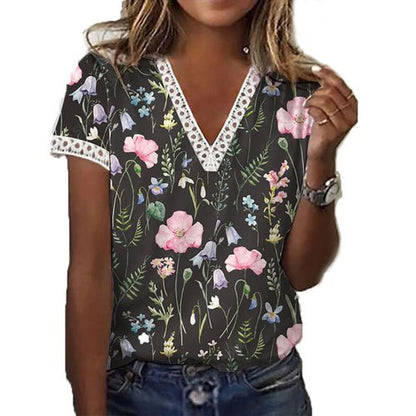 Printed V-neck T-shirt - Busy Bee Bazaar