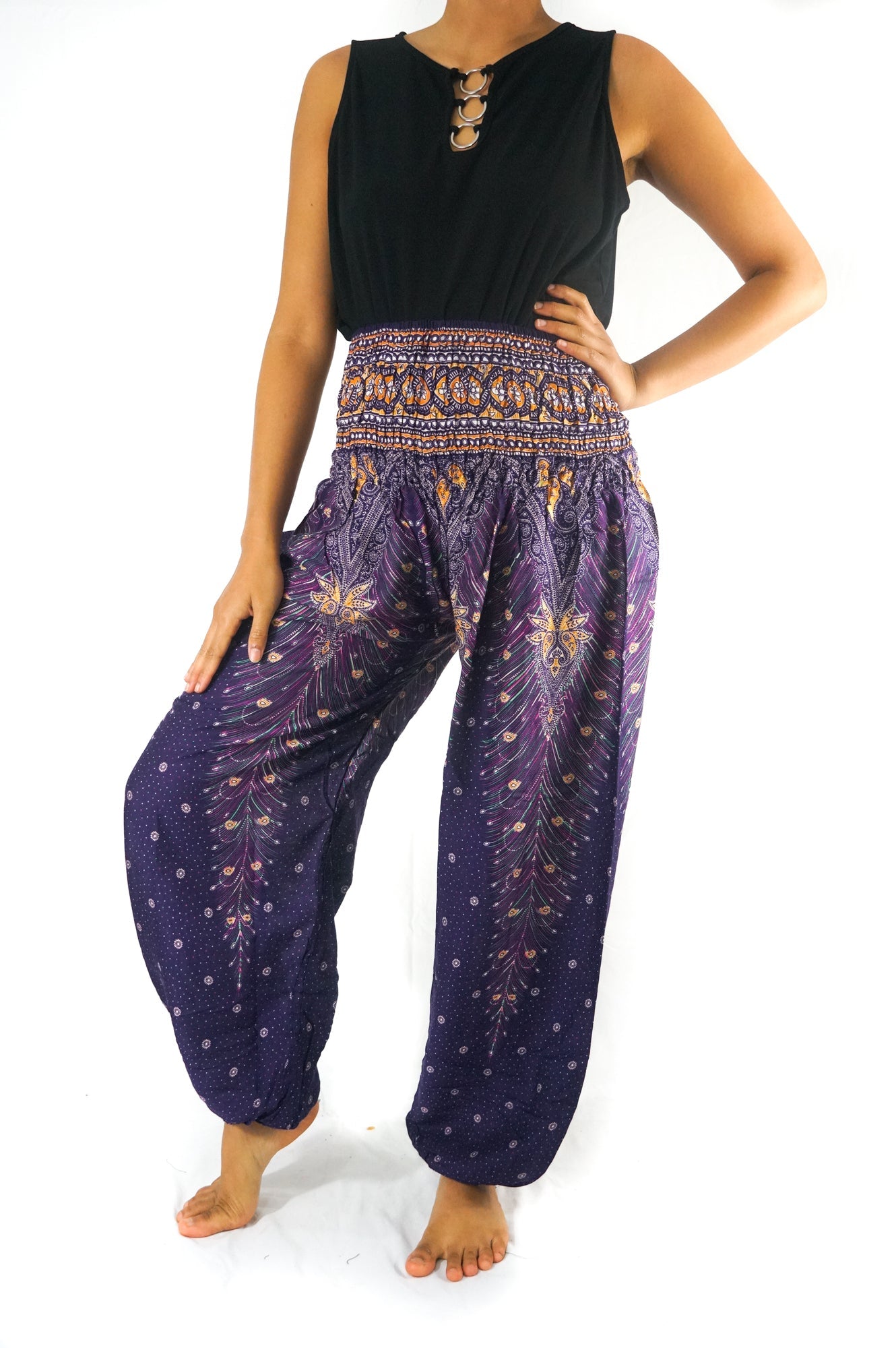 Purple PEACOCK Harem Pants Women Boho Pants Hippie Pants - Busy Bee Bazaar