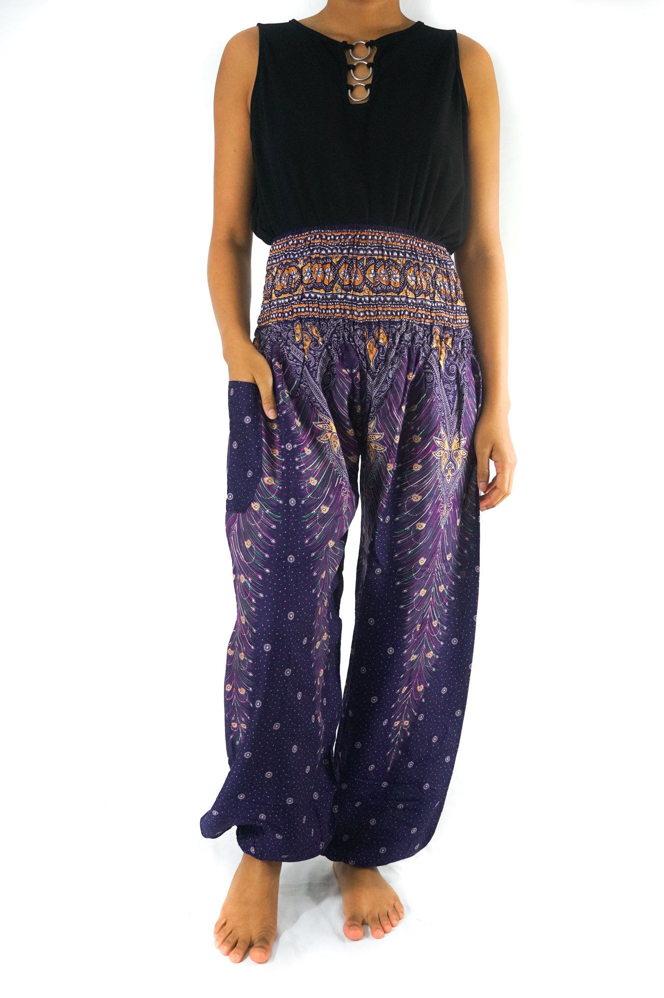 Purple PEACOCK Harem Pants Women Boho Pants Hippie Pants - Busy Bee Bazaar