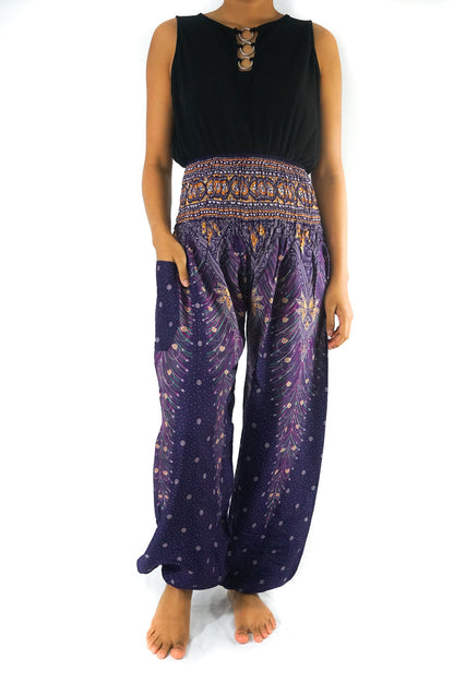 Purple PEACOCK Harem Pants Women Boho Pants Hippie Pants - Busy Bee Bazaar