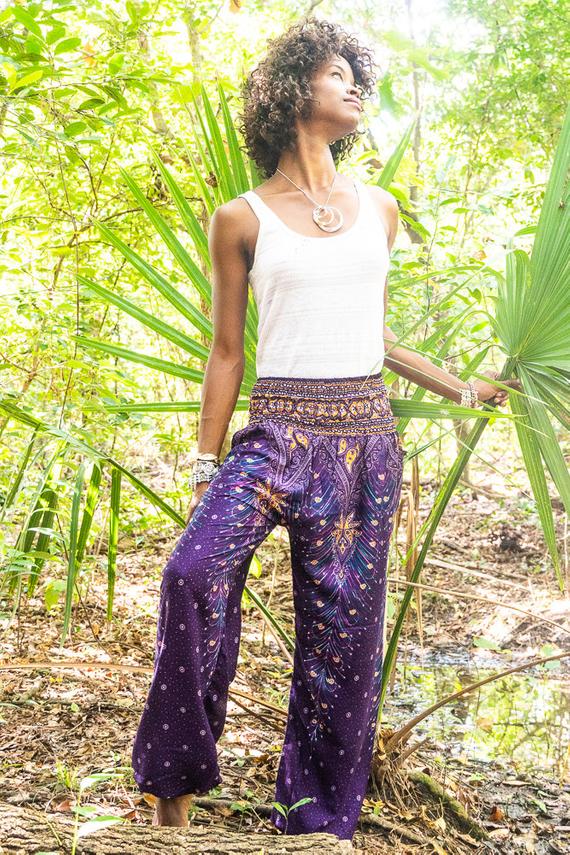 Purple PEACOCK Harem Pants Women Boho Pants Hippie Pants - Busy Bee Bazaar