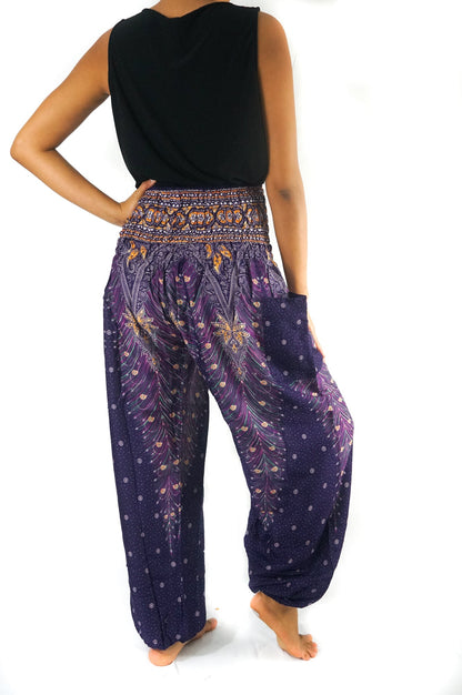 Purple PEACOCK Harem Pants Women Boho Pants Hippie Pants - Busy Bee Bazaar