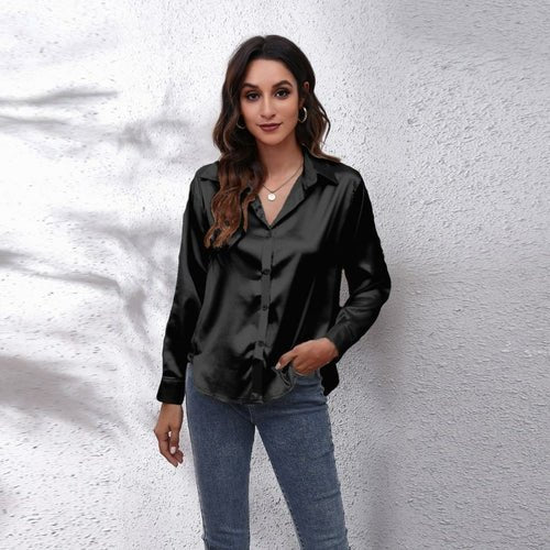 Satin Shirt Women Formal Solid Color Tops Blouses - Busy Bee Bazaar
