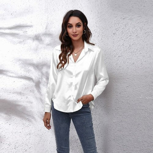 Satin Shirt Women Formal Solid Color Tops Blouses - Busy Bee Bazaar