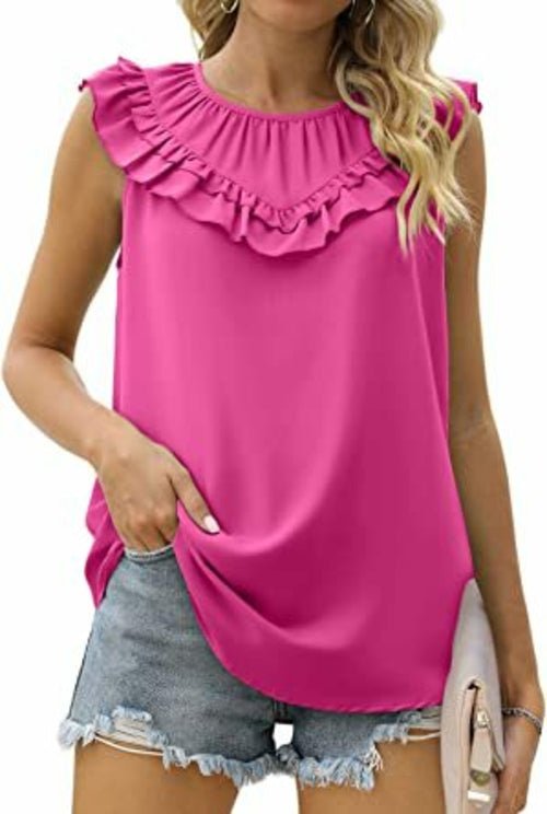 Sleeveless Chiffon Blouse with Elegant Pleats - Busy Bee Bazaar