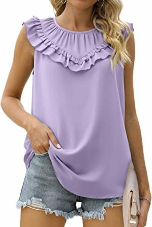 Sleeveless Chiffon Blouse with Elegant Pleats - Busy Bee Bazaar