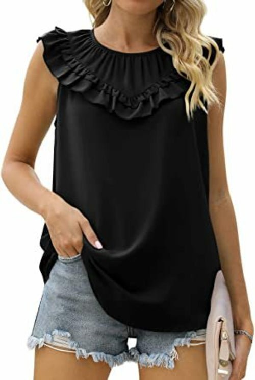 Sleeveless Chiffon Blouse with Elegant Pleats - Busy Bee Bazaar