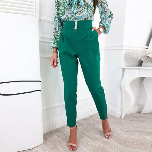 Slim High Waist Pants Elegant Button Suit Pencil Pants - Busy Bee Bazaar