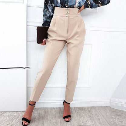 Slim High Waist Pants Elegant Button Suit Pencil Pants - Busy Bee Bazaar