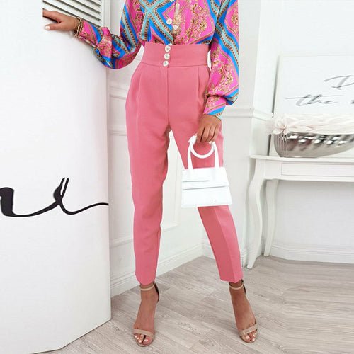 Slim High Waist Pants Elegant Button Suit Pencil Pants - Busy Bee Bazaar