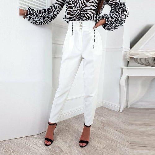Slim High Waist Pants Elegant Button Suit Pencil Pants - Busy Bee Bazaar