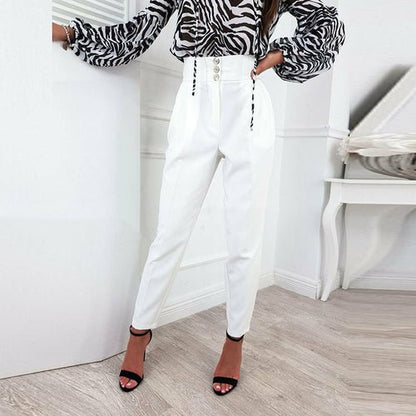 Slim High Waist Pants Elegant Button Suit Pencil Pants - Busy Bee Bazaar