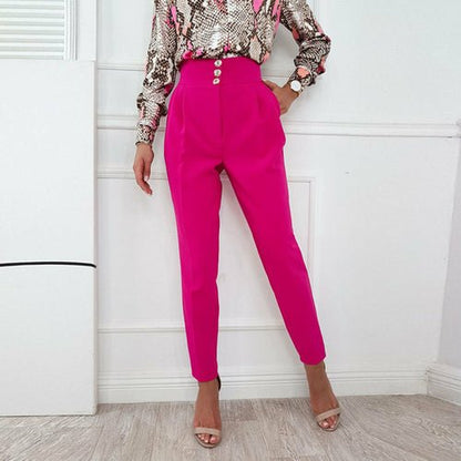 Slim High Waist Pants Elegant Button Suit Pencil Pants - Busy Bee Bazaar