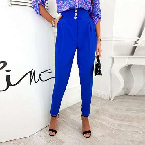 Slim High Waist Pants Elegant Button Suit Pencil Pants - Busy Bee Bazaar