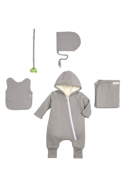 Smart Cuddly Jumpsuit + Bib - Gray - Busy Bee Bazaar
