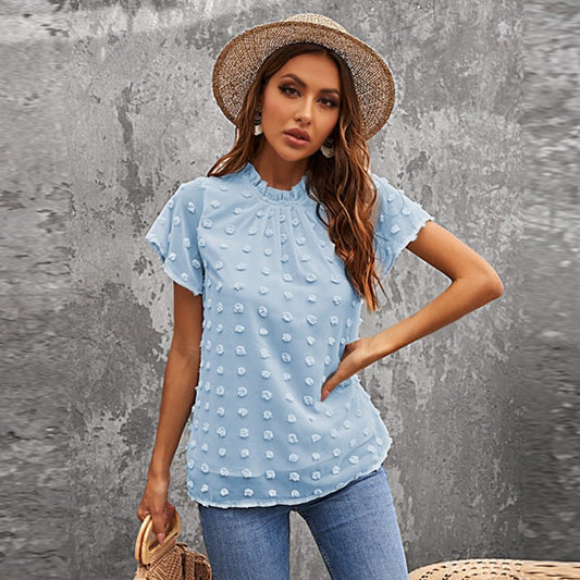 Solid Polka Dot Chiffon Shirt - Busy Bee Bazaar