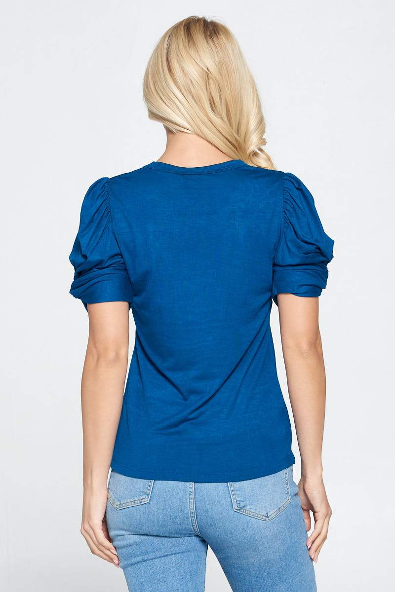 Solid Short Sleeve Top with Scrunched Sleeves - Busy Bee Bazaar