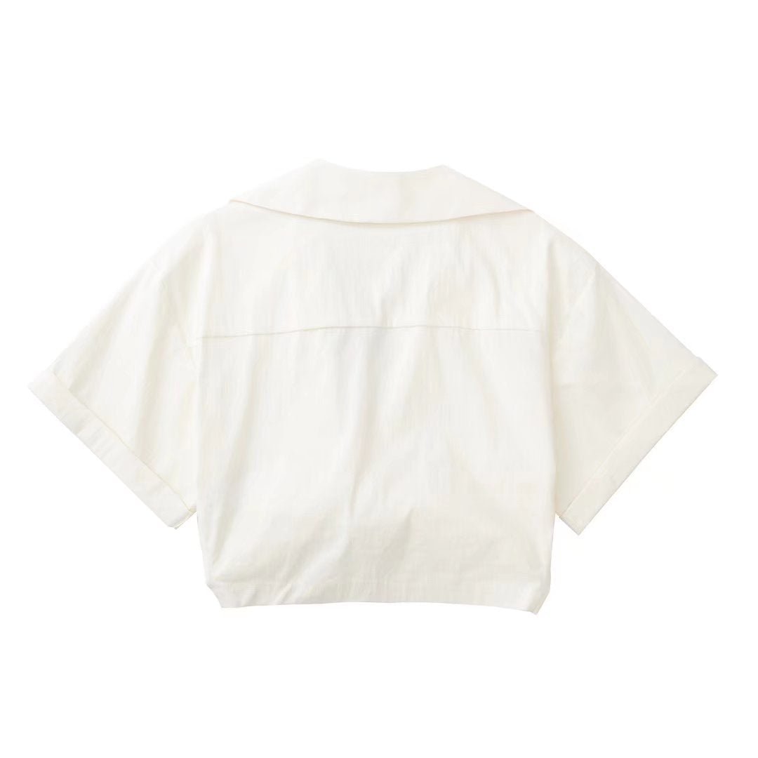 Solid White Office Ladies Casual Shirt Tops Short Sleeve Pockets - Busy Bee Bazaar