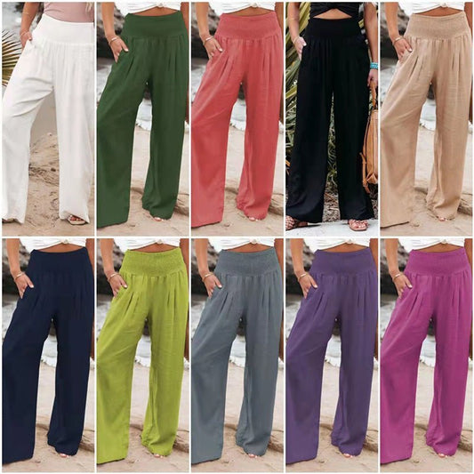 Summer for Pants Office Lady Cotton Linen Pockets Solid Loose Casual - Busy Bee Bazaar