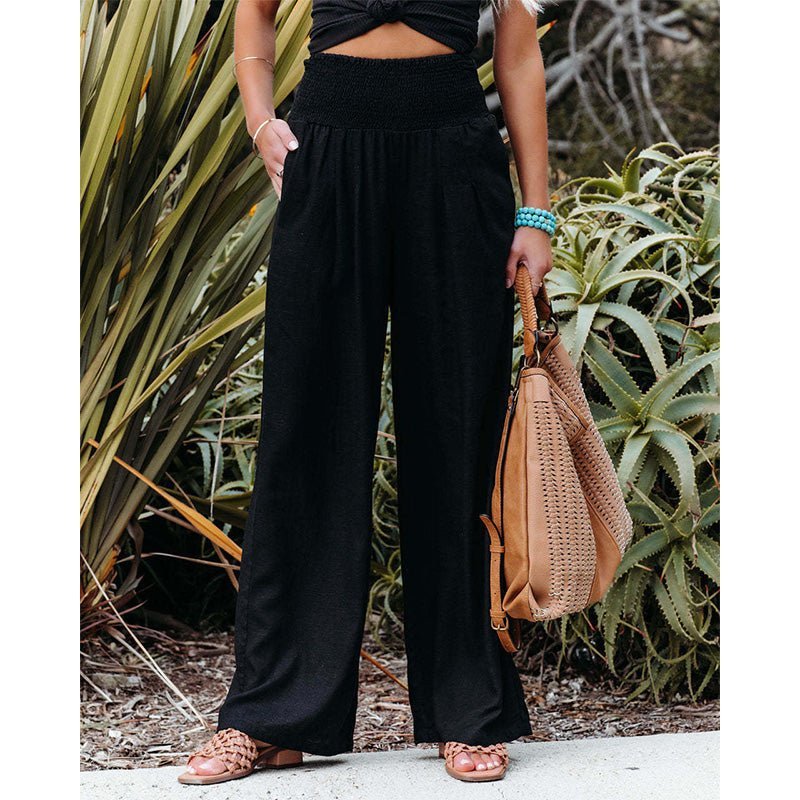Summer for Pants Office Lady Cotton Linen Pockets Solid Loose Casual - Busy Bee Bazaar
