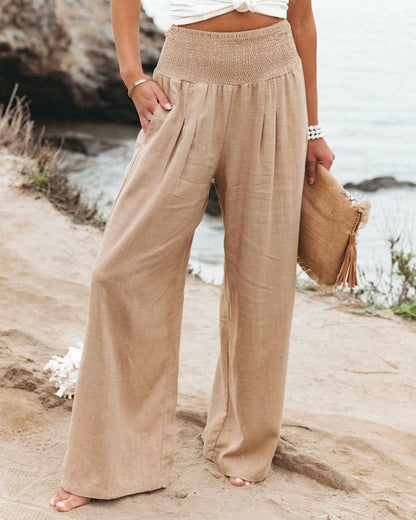 Summer for Pants Office Lady Cotton Linen Pockets Solid Loose Casual - Busy Bee Bazaar