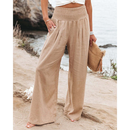 Summer for Pants Office Lady Cotton Linen Pockets Solid Loose Casual - Busy Bee Bazaar